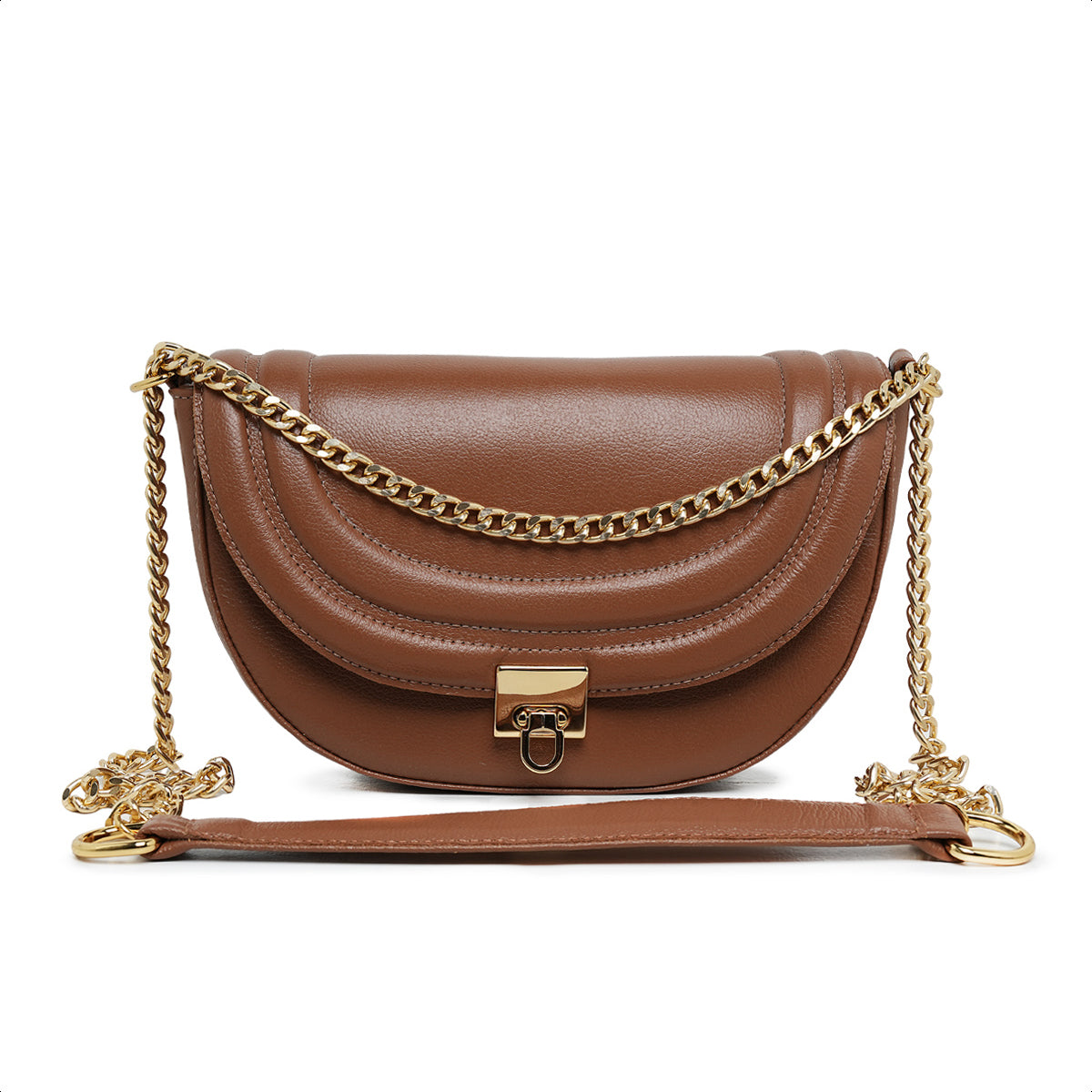 Bolsa Íris Mini Bag Meia Lua Couro Camel