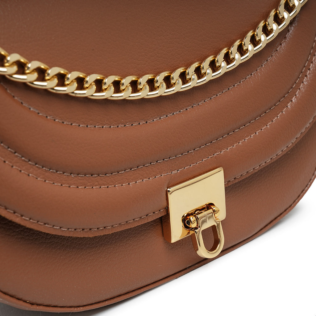 Bolsa Íris Mini Bag Meia Lua Couro Camel
