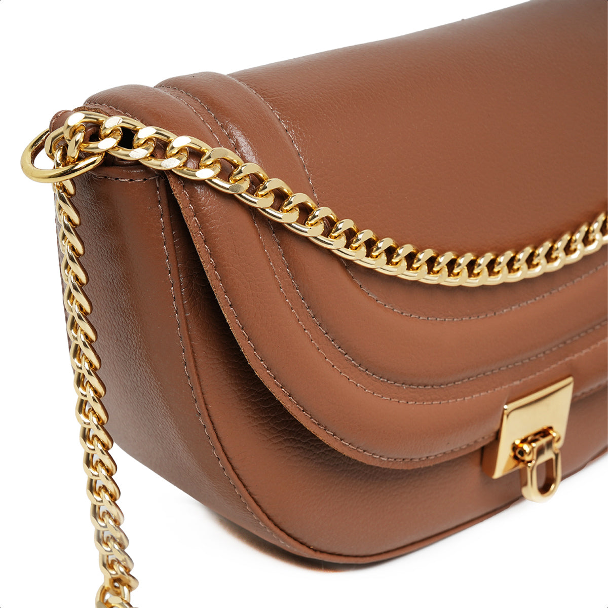 Bolsa Íris Mini Bag Meia Lua Couro Camel