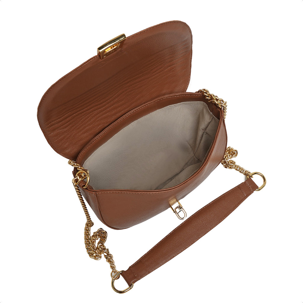 Bolsa Íris Mini Bag Meia Lua Couro Camel