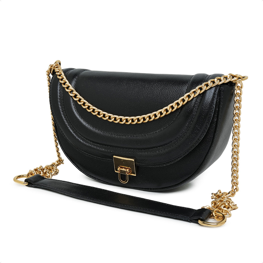 Bolsa Íris Mini Bag Meia Lua Couro Preto