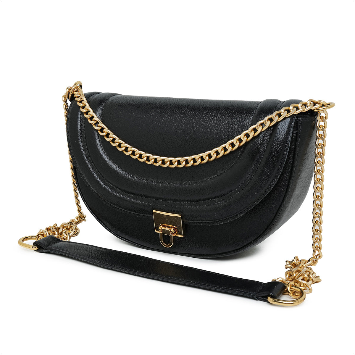 Bolsa Íris Mini Bag Meia Lua Couro Preto