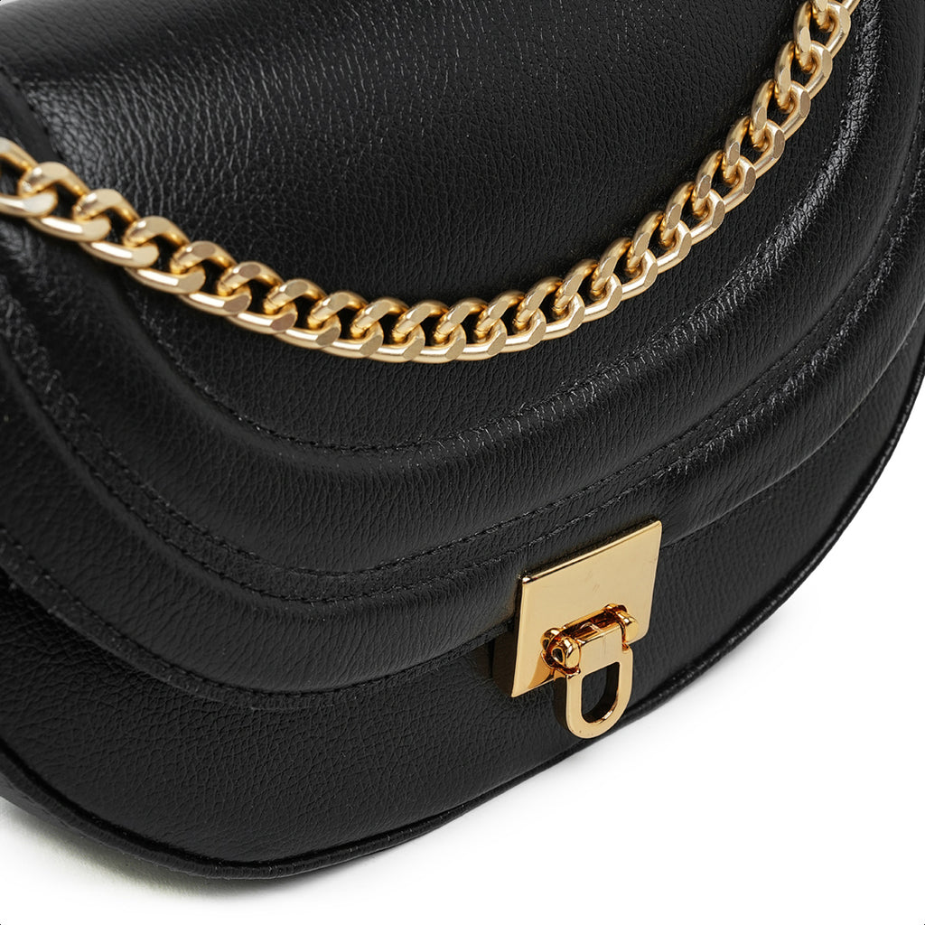 Bolsa Íris Mini Bag Meia Lua Couro Preto