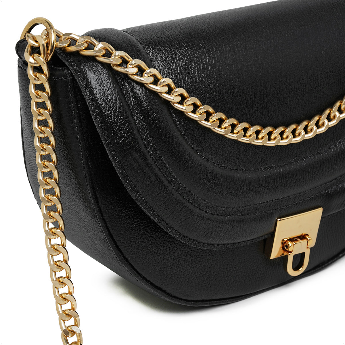 Bolsa Íris Mini Bag Meia Lua Couro Preto