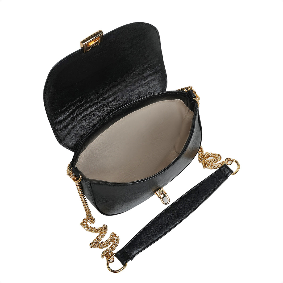 Bolsa Íris Mini Bag Meia Lua Couro Preto